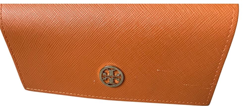 Tory Burch Sunglass Case Orange Saffiano Leather Snap Magnetic Closure